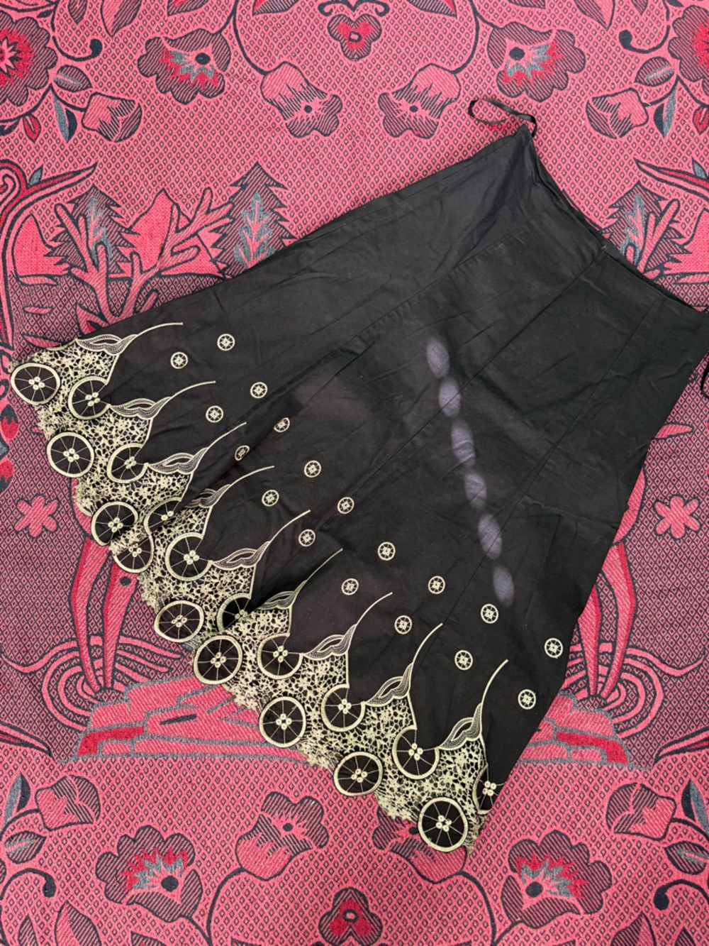 Black Embroidered A-Line Skirt